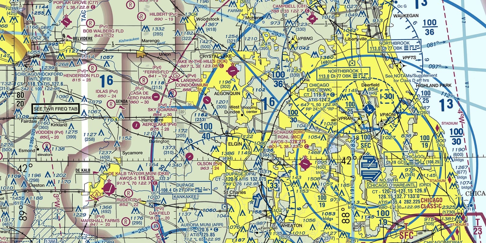 A detail of the Chicago O'Hare International Airport on the Chicago section VFR map. Source: FAA.